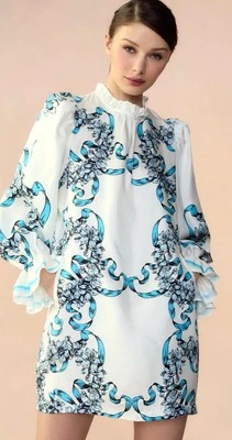 $545 NUEVO CON ETIQUETAS CYNTHIA ROWLEY Marsella Vestido Cambio de Seda Floral Talla 0 Foto 1 de 4