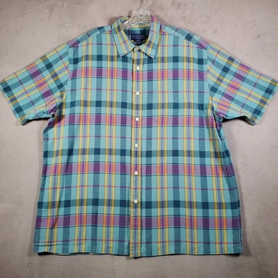 Camisa Pendleton Para Hombres XL Verde Rosa Cuadros Manga Corta Botón Preppy Clásica Papá Foto 1 de 4