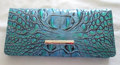 NEW NWT BRAHMIN BIFOLD ADY WALLET - ESPLANADE BLUE GREEN CROC EMBOSSED LEATHER - Image 1 of 4