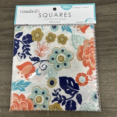 "Lote de 4 ediciones de tela Create It paquete de 20 cuadrados 5"" naranja azul marino nuevo en paquete" Foto 1 de 4