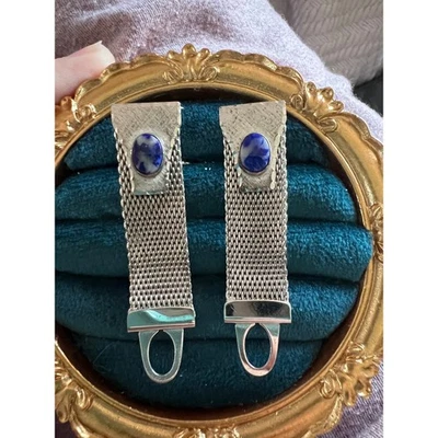 Gemelos de malla de plata esterlina Anson vintage con piedras de sodalita mediados de siglo Foto 1 de 4