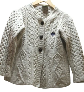 Carraig Donn Ireland Aran Cable Knit Wool Cardigan Womens Small Notre Dame Logo - Picture 1 of 9