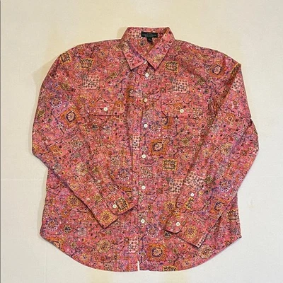 Camisa feminina Ralph Lauren estampada rosa com botões - Imagem 1 de 3