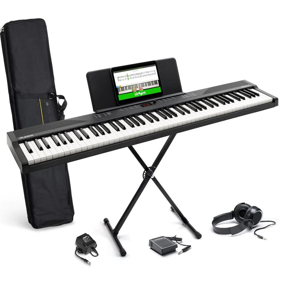 Alesis 88 Key Keyboard Piano with 480 Sounds Speakers USB MIDI Carry-Bag ...