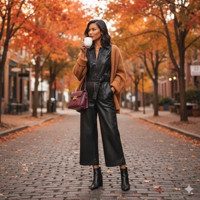 Macacão Anthro's Maeve preto couro sintético tamanho 6P novo sem etiquetas - Imagem 1 de 4