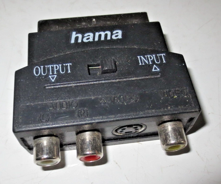 Scartstecker Adapter Kupplung IN OUT Umschalter 3xCinch 4 pol. mini DIN zu Scart - Bild 1 von 1