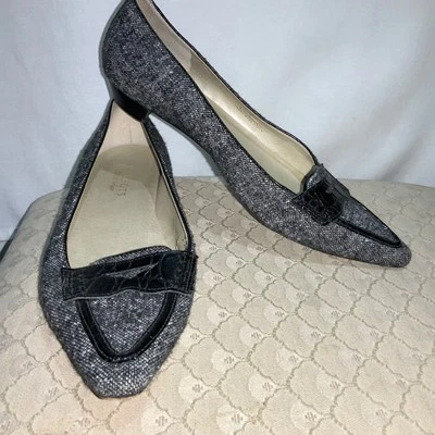 Talbots Ballet Zapatos Mocasines Planos Talla 8.5B Negro Blanco Tweed Cuero Suelas Foto 1 de 4