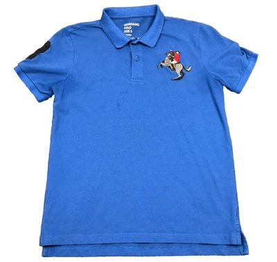 Camisa polo Giordano Horse & Rider #8 adulto pequena ajuste cônico azul top - Imagem 1 de 4
