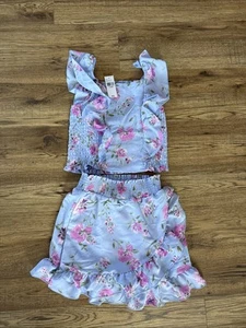 NEW NWT By & By Girls Size 14 Beautiful Formal Blue Floral Skirt Set - Picture 1 of 4