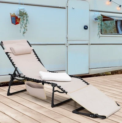 BEST CHOICE PRODUCT Nuu Garden Foldable Outdoor Chaise Lounge Chair Adjustable Patio Recliner Beige