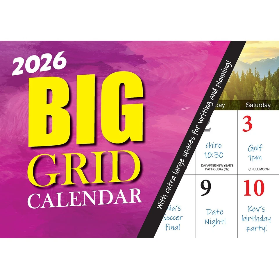 2026 Calendar Big Print Big Grid Horizontal Wall Bartel BP602