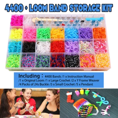4400PCS Rainbow Loom Bands Rubber Bracelet Making Kit S Clips Beads DIY Toys AU - image 1 of 4