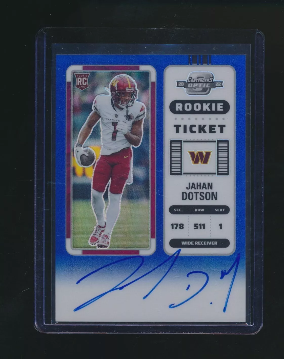 JAHAN DOTSON 2022 PANINI CONTENDERS OPTIC ROOKIE TICKET BLUE RC AUTO 55/75 #121