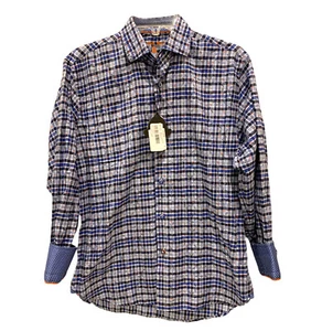 NEW Visconti Black Shirt Men’s Small Blue Check Flip Cuff Contrast Button Front - Picture 1 of 12