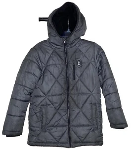 Bass Outdoor Youth Boys Winter Puffer Coat Gray Hooded Full Zip Front Ski Snow - Picture 1 of 13