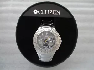 CITIZEN SKYHAWK ECO DRIVE ALARM 44mm CHRONOGRAPH STAINLESS 100M WATCH C650+ CASE - Picture 1 of 20