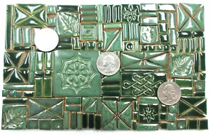 160+ Green Ceramic Mosaic Tiles, Handmade Mixed Sizes and Textures Craft Tiles - Picture 1 of 6
