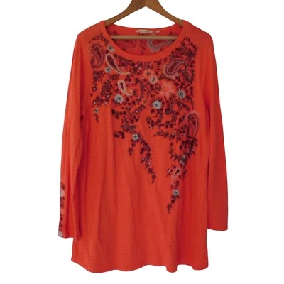 Blusa Suave Envolventes Naranja Floral Cuentas Bordada Túnica Boho Talla Grande Foto 1 de 4