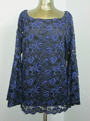 Nuevo con etiquetas Top Relativity Negro Azul Encaje Superpuesto Mujer Talla XL Manga Acampanada 211-25164 Foto 1 de 4