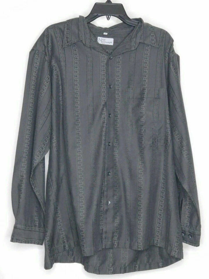 New Concept Mens 44 Solid Gray Long Sleeve Button-Up With Pockets - Image 1 of 4