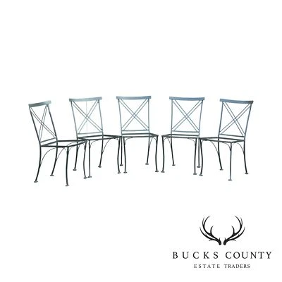 Juego de 5 sillas de comedor de jardín vintage de hierro forjado con respaldo X Foto 1 de 4