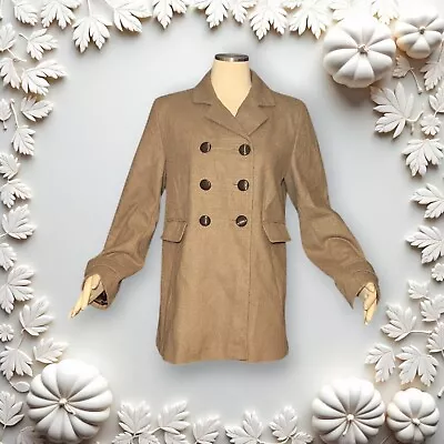 CALVIN KLEIN Womens Size 8 Brown WOOL Blend CLASSY Peacoat Button Up Winter Coat - Image 1 of 4