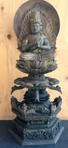 Japanese Vintage Dainichi Nyorai Wood Carving Buddha Statue with Zushi H27cm F/S - Picture 1 of 11