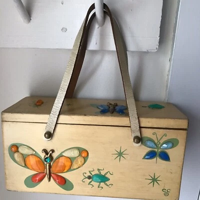 Cartera de Colección Enid Collins Brillo Bichos Madera y Joyero Doble Mango de Cuero Foto 1 de 4