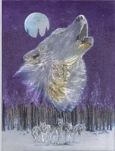 New Beautiful 6x8 Foil Print 3D Howling Wolf Metal Etching in 8x10 White Matt - Foto 1 di 1
