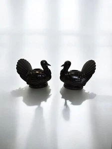 Pottery Barn Heavy Bronze Turkey Figure Taper Candle Holders Thanksgiving - Picture 1 of 9