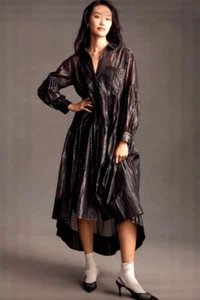 Anthropologie Pilcro Kleid V schwarz metallic Hi Lo Langarm Midi Maxi 1X neu mit Etikett - Bild 1 von 7