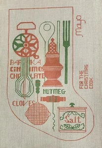 VINTAGE 1970’s CHRISTMAS COOK STOCKING MAYO NEEDLEPOINT DESIGN CANVAS - Picture 1 of 1