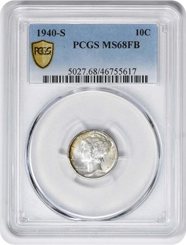 1940-S Mercury Silver Dime MS68FB PCGS Cover