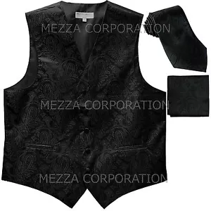 Nuevo chaleco formal de esmoquin cachemira ajuste delgado chaleco chaleco_corbata y hankie negro - Imagen 1 de 6