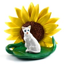 White Oriental Shorthaired Cat Sunflower Figurine
