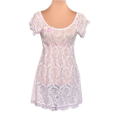 Vintage Lola C Floral Lace Babydoll Dress Sz.S Pink Sheer Embroidered Y2K Fairy - Image 1 of 4