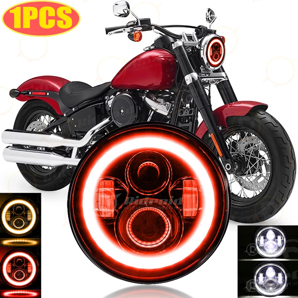 Faro LED de 7 pulgadas Halo HiLo Beam para Harley-Davidson Softail Springer FXSTS Foto 1 de 4