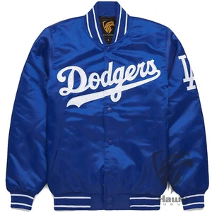 Men's LA Dodgers Blue Satin Baseball Varsity Bomber Style Jacket All Sizes - Picture 1 of 6