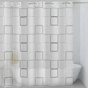 No Hook, Hookless Shower Curtain - White with Square Pattern 71 x 74 PEVA