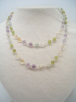 Collana in Argento 925 e ACQUAMARINA, PERIDOTO, AMETISTA e QUARZO - Pietre Dure - Immagine 1 di 4