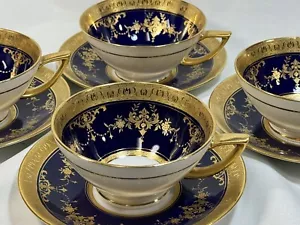 (4) Minton Cobalt & Gold Encrusted 'Riverton' K227 CUP & SAUCER SETS - JCaldwell - Picture 1 of 16