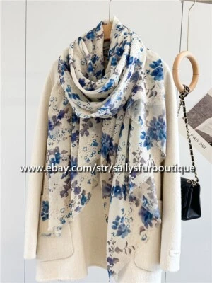 Sallys Cashmere Ring Scarf Wrap Shawl Flowers Print Soft Delicate Light 78"*39" - Image 1 of 4