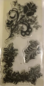 Flourishes & Leafs 3 Piece Transparent Stamp Set Scrapbook Cardmaking NEW - Picture 1 of 6