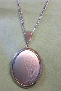 Halskette mit Medaillon Anhänger oval silberfarben 78cm vintage Modeschmuck 2192 - Bild 1 von 12