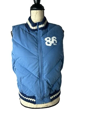 Victoria's Secret розовый винтажный синий белая краска вниз пуховик жилет вязаный воротник M/L - Изображение 1 из 4
