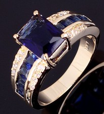 Jewelry Size 10 Men Women Fashion Anniversary Blue Sapphire 18K Gold Filled Ring