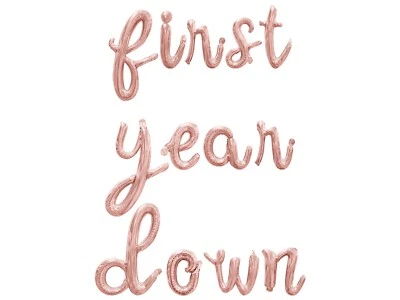 FIRST YEAR DOWN Cursive Letter Balloon Banner - 1st Birthday Party Decorations - Image 1 of 4