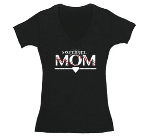 Womens Softball Mom Baseball Field Gift Team Game Day Sports Fan V-Neck T-Shirt - Picture 1 of 5