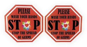 STOP PLEASE WASH YOUR HANDS 5"x5" Removal Decal Sticker Set of 2 For Bathroom - Picture 1 of 4