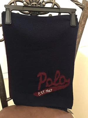 RALPH LAUREN Scarf Men 100% Merino Wool Classic Polo Blue 12x68" Authentic NEW - Image 1 of 4